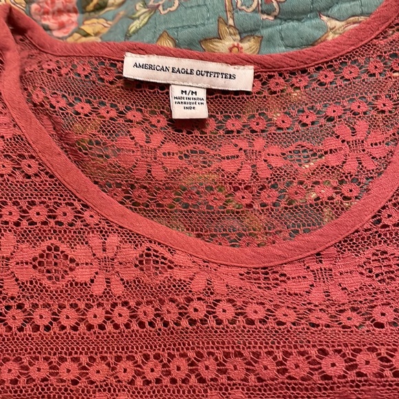 American Eagle Terra Cotta Embroidered Flutter Sleeve Top - Picture 2 of 4
